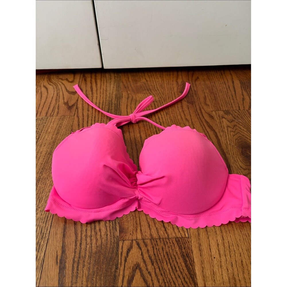 Victoria's Secret Pink Scalloped Halter Bikini Top Size 34D